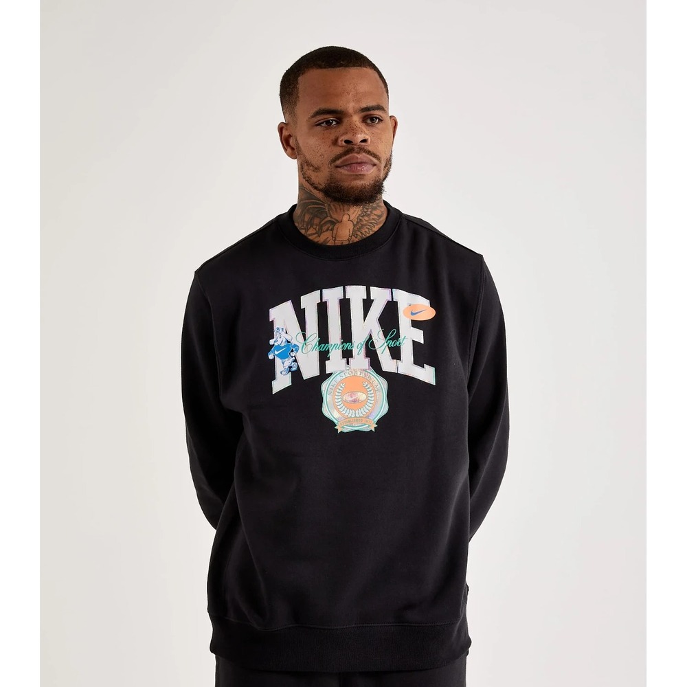 NIKE SPORTSWEAR NSW CLUB Fleece Crew Neck Sweatshirt Black Men's Size Large